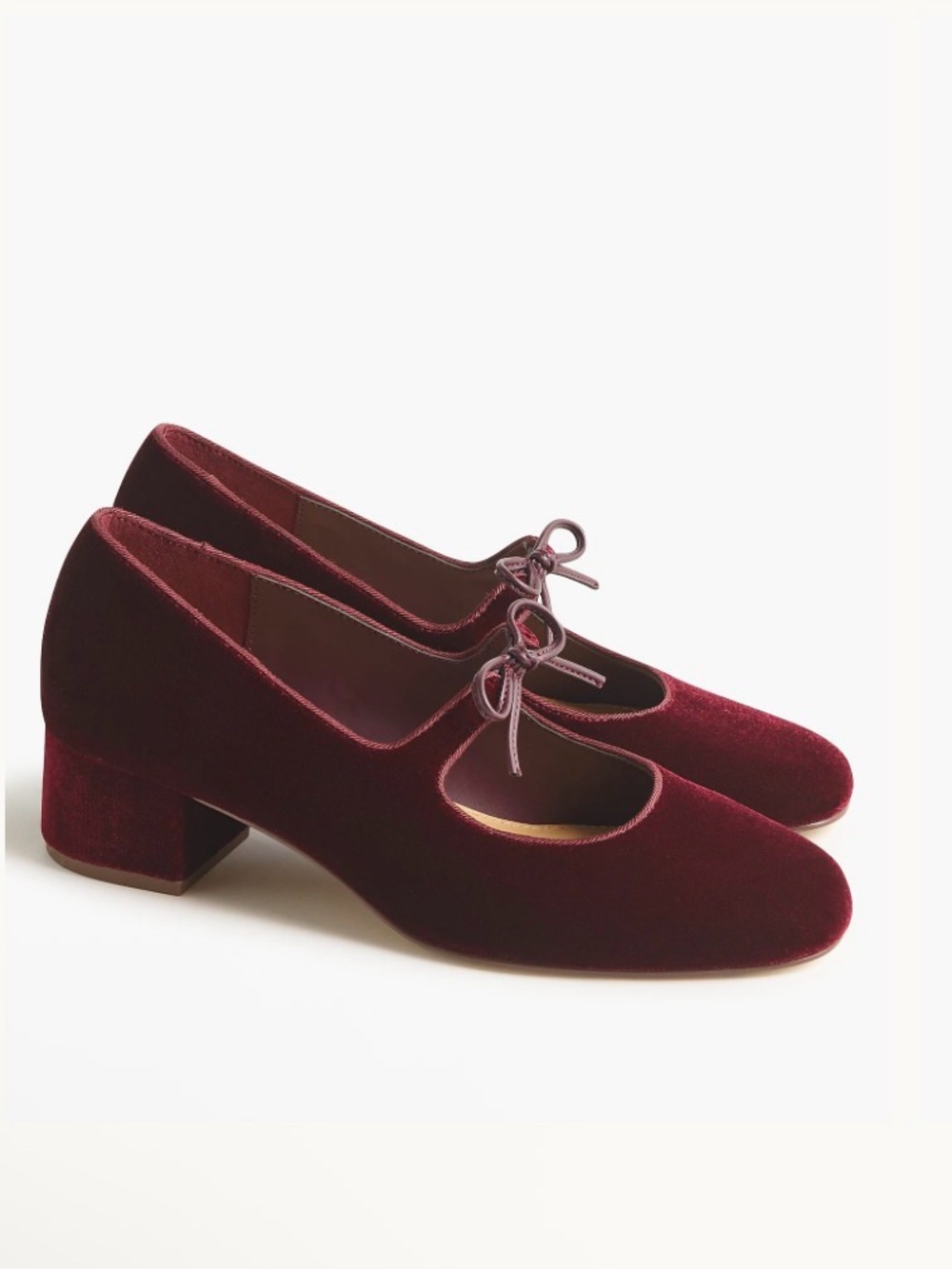 J.Crew Velvet Bow Tie Heeled Mary Janes Vintage Burgundy Size 8